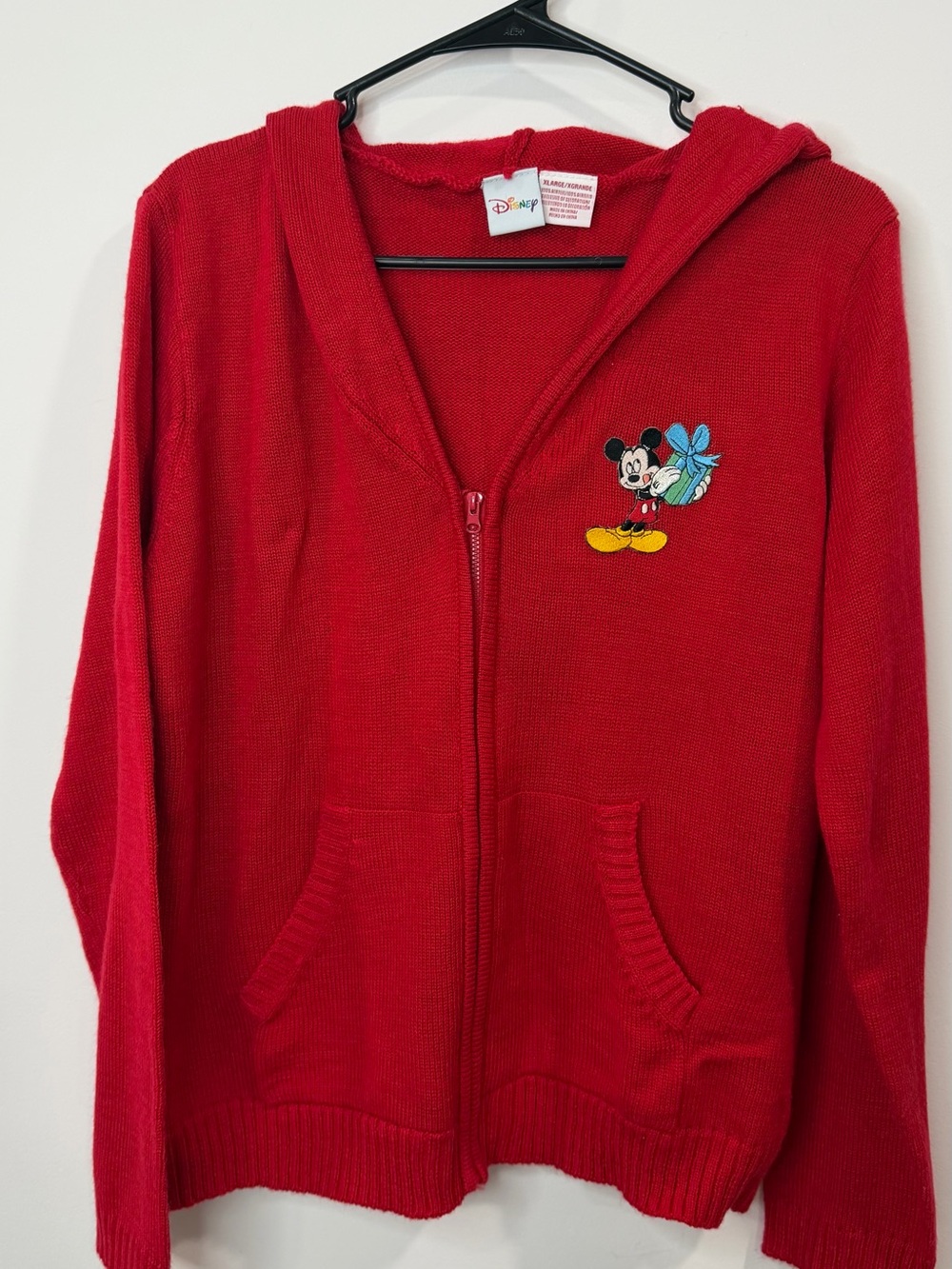 Disney Red Hooded Zip-Up Sweatshirt with Mickey Patch
